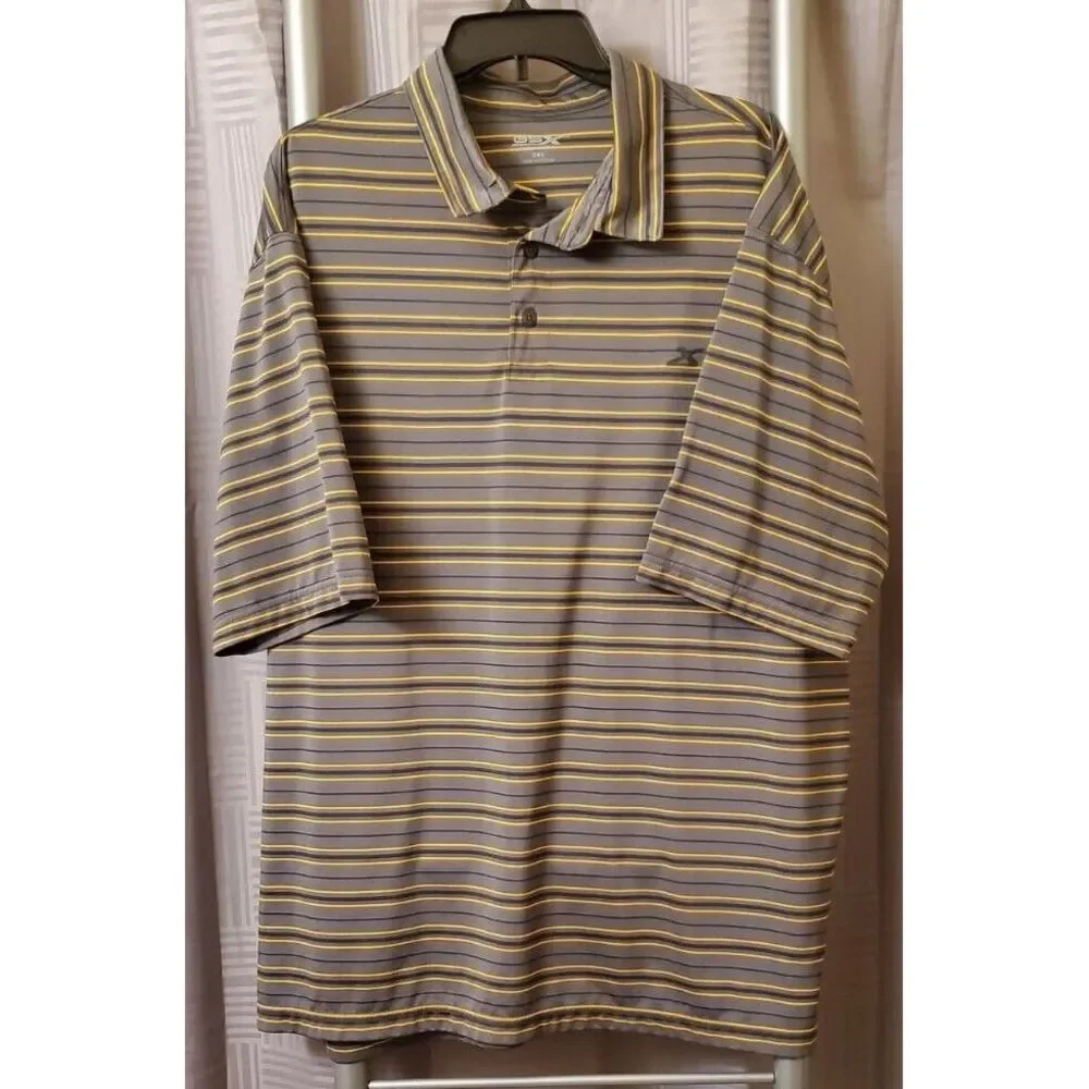 Gander Mountain GSX Polo Shirt Mens 2XL Grey Black Striped Collared Polyester